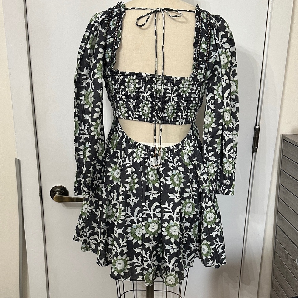 Free People Black and Green Floral Long Sleeve Dress - Picture 4 of 8